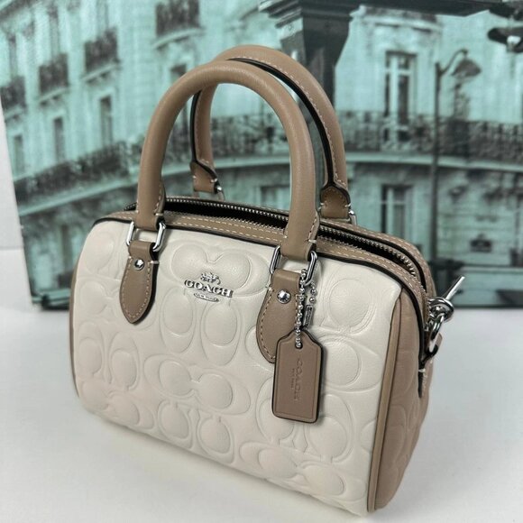 Coach CY744 Mini Rowan Crossbody Bag In Blocked Signature Leather IN CHALK - Picture 3 of 9